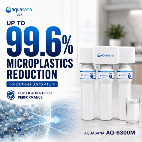 6400M-99.6 microplastics AQUASANA AQ-6300M Under Sink/Counter Top Water Filter (Upgraded AQ-5300+)